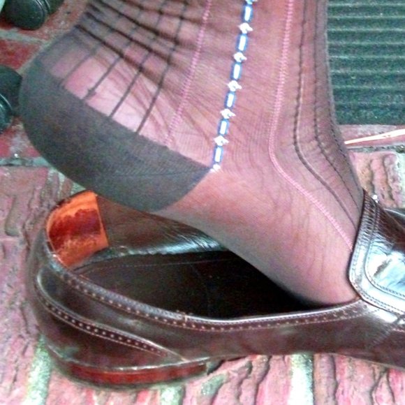 2PR Men's Sheer Brown Thick N Thin with Pattern, Cap Toe Cap Heel Socks - 10 -13 - Picture 9 of 13